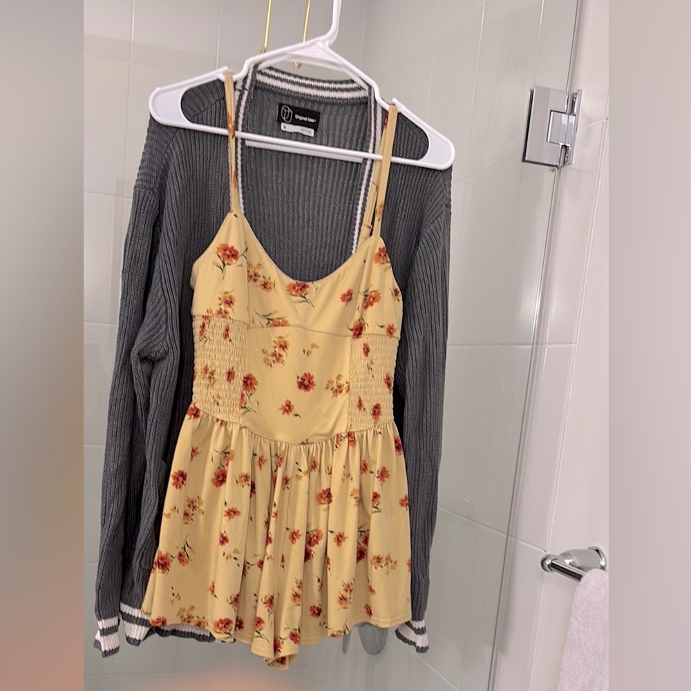 XS Urban Outfitters Raleigh Floral Romper - Yellow & Red